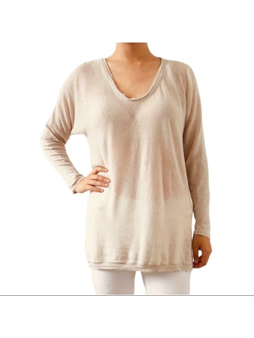 ** BABATON 100% Linen Tunic Sweater in Natural Flax Size S